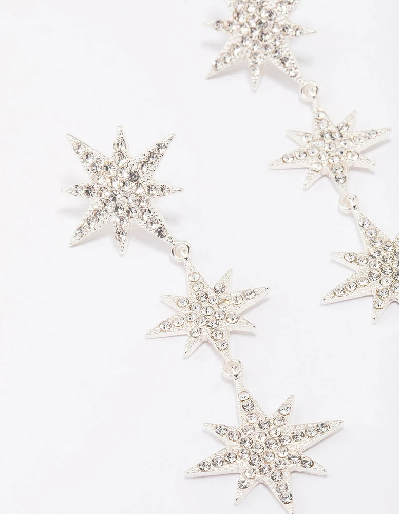 Silver Diamante Celestial Star Dangle Earrings