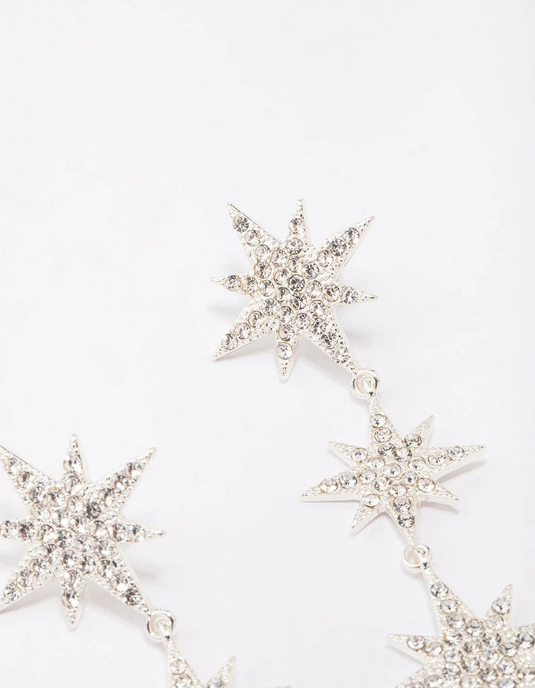 Silver Diamante Celestial Star Dangle Earrings