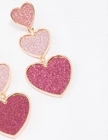 Gold Triple Row Pink Glitter Drop Earrings