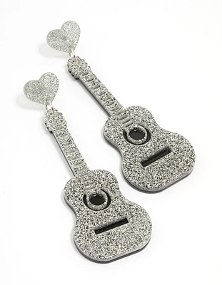 Acrylic Glitter Guitar Drop Earrings