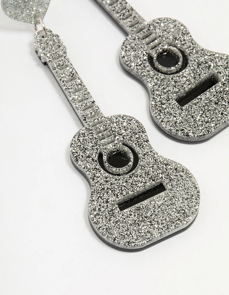 Acrylic Glitter Guitar Drop Earrings