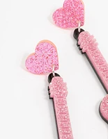 Pink Glitter Guitar Drop Earrings