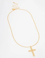 Gold Plated Acrylic Pearl Cross Necklace