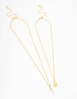 Gold Plated Mary Hammered Cross Necklace 2-Pack