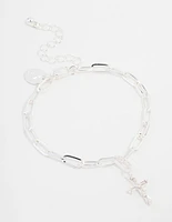 Silver Plated Cross Charm Chain Bracelet