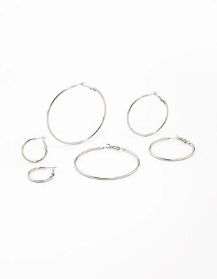 Stainless Steel Thin Hoop Earrings 3-Pack