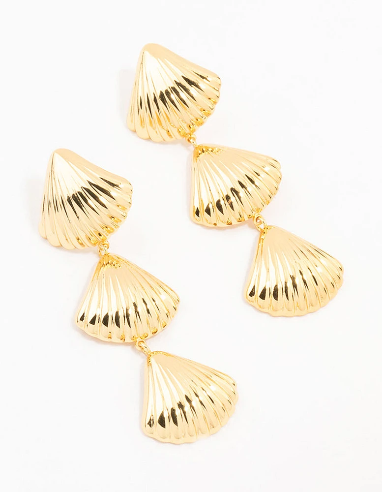 Gold Plated Stainless Steel Shell Drop Earrings