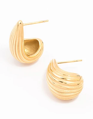 Gold Plated Stainless Steel Small Ribbed Bubble Drop Earrings