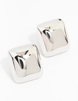 Stainless Steel Puff Square Stud Earrings