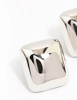 Stainless Steel Puff Square Stud Earrings