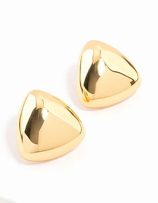 Gold Plated Stainless Steel Puff Triangle Stud Earrings