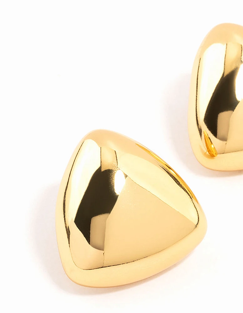 Gold Plated Stainless Steel Puff Triangle Stud Earrings