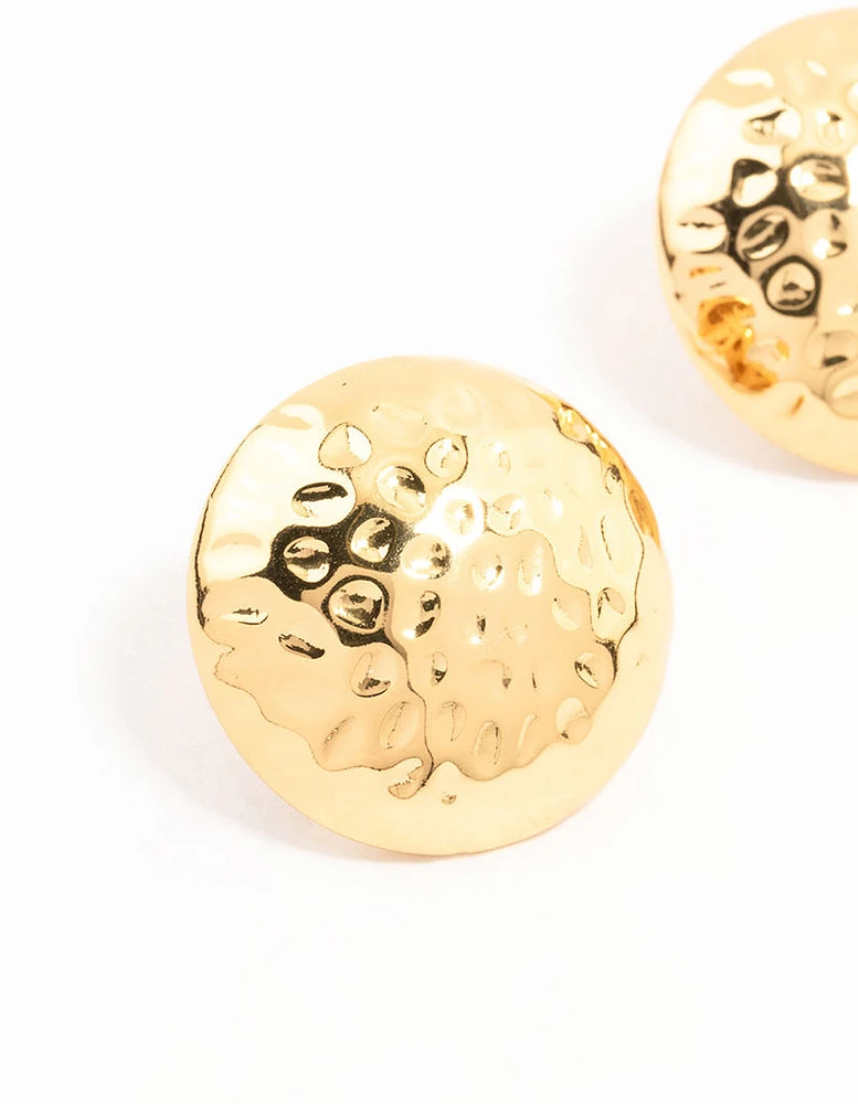 Gold Plated Stainless Steel Textured Round Stud Earrings