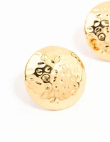 Gold Plated Stainless Steel Textured Round Stud Earrings