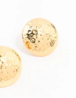 Gold Plated Stainless Steel Textured Round Stud Earrings