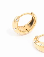 Waterproof Gold Plated Stainless Steel Crystal Huggie Hoop Earrings