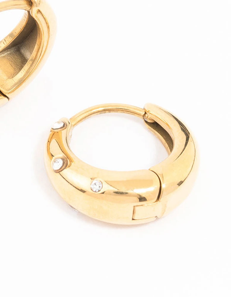 Waterproof Gold Plated Stainless Steel Crystal Huggie Hoop Earrings