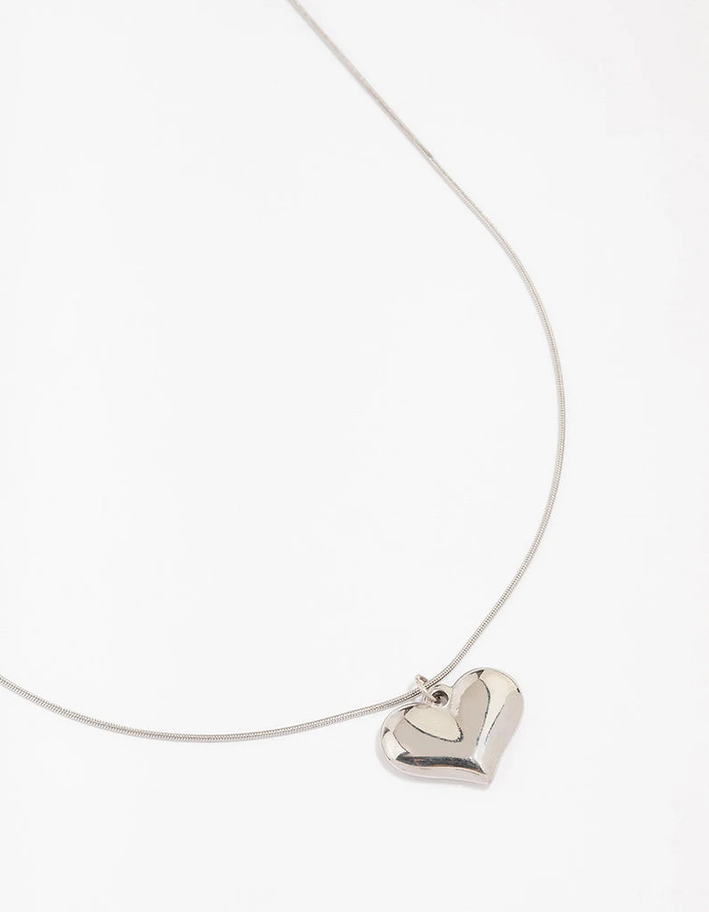 Waterproof Stainless Steel Classic Puff Heart Necklace