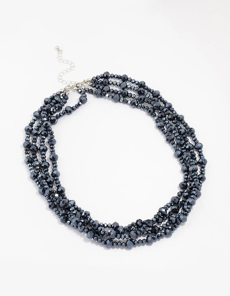 Midnight Rhodium Cord Choker Necklace