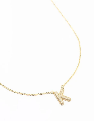 Gold Plated Pave Letter K Necklace