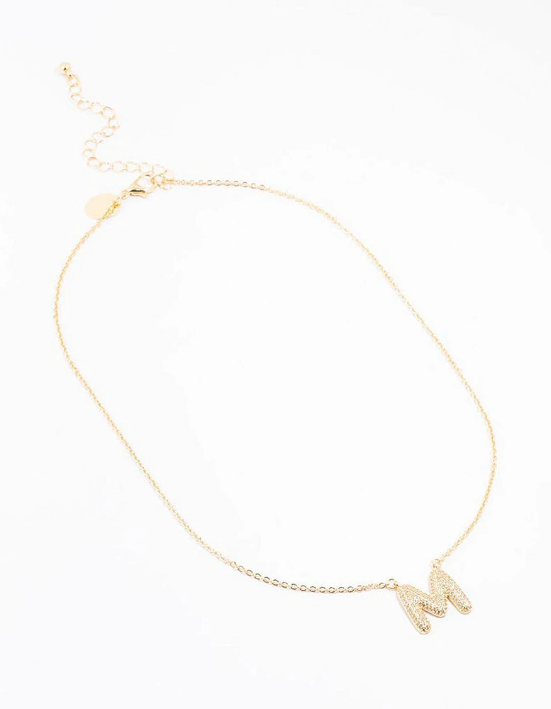 Gold Plated Pave Letter M Necklace