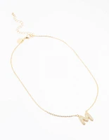 Gold Plated Pave Letter M Necklace