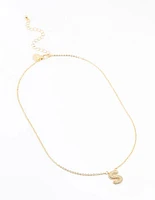 Gold Plated Pave Letter S Necklace