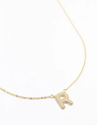 Gold Plated Pave Letter R Necklace