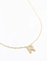 Gold Plated Pave Letter R Necklace