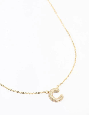 Gold Plated Pave Letter C Necklace