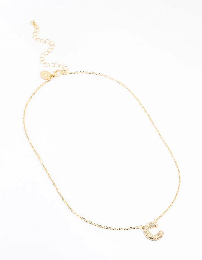 Gold Plated Pave Letter C Necklace