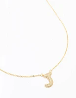 Gold Plated Pave Letter J Necklace