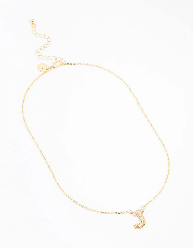 Gold Plated Pave Letter J Necklace