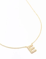 Gold Plated Pave Letter E Necklace