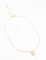 Gold Plated Pave Letter E Necklace