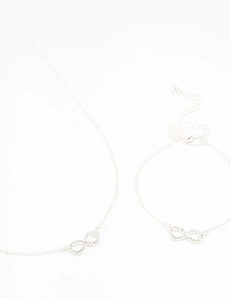 Silver Plated Infinity Necklace & Bracelet Set