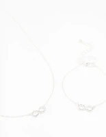 Silver Plated Infinity Necklace & Bracelet Set