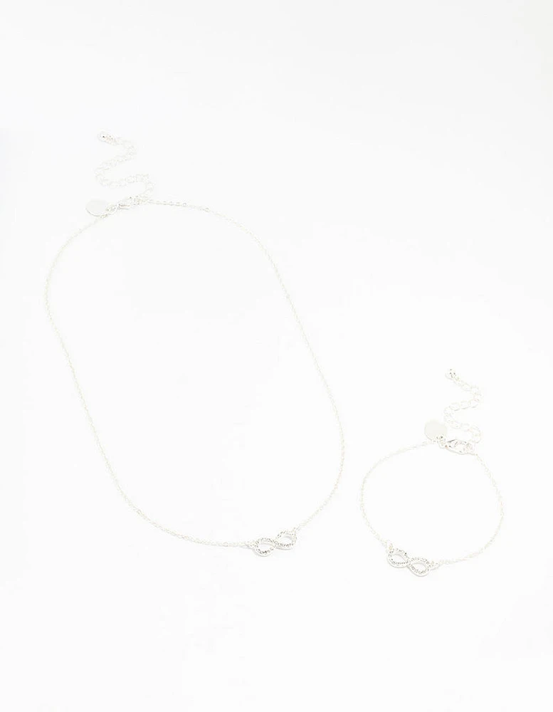 Silver Plated Infinity Necklace & Bracelet Set