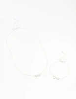 Silver Plated Infinity Necklace & Bracelet Set