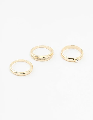 Gold Plated Chunky Cubic Zirconia Rings 3-Pack