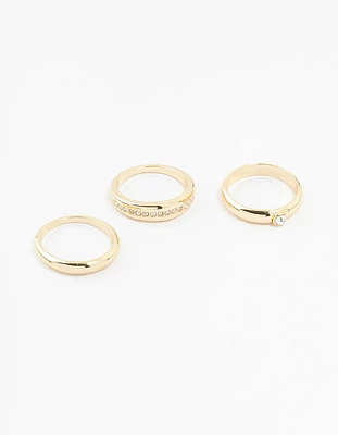 Gold Plated Chunky Cubic Zirconia Rings 3-Pack