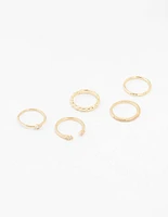 Gold Plated Dainty Diamante Rings 5-Pack