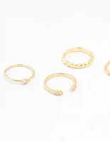 Gold Plated Diamante Dainty Rings 5-Pack