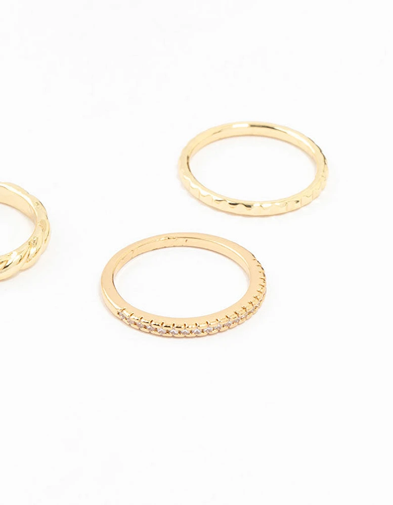 Gold Plated Diamante Dainty Rings 5-Pack