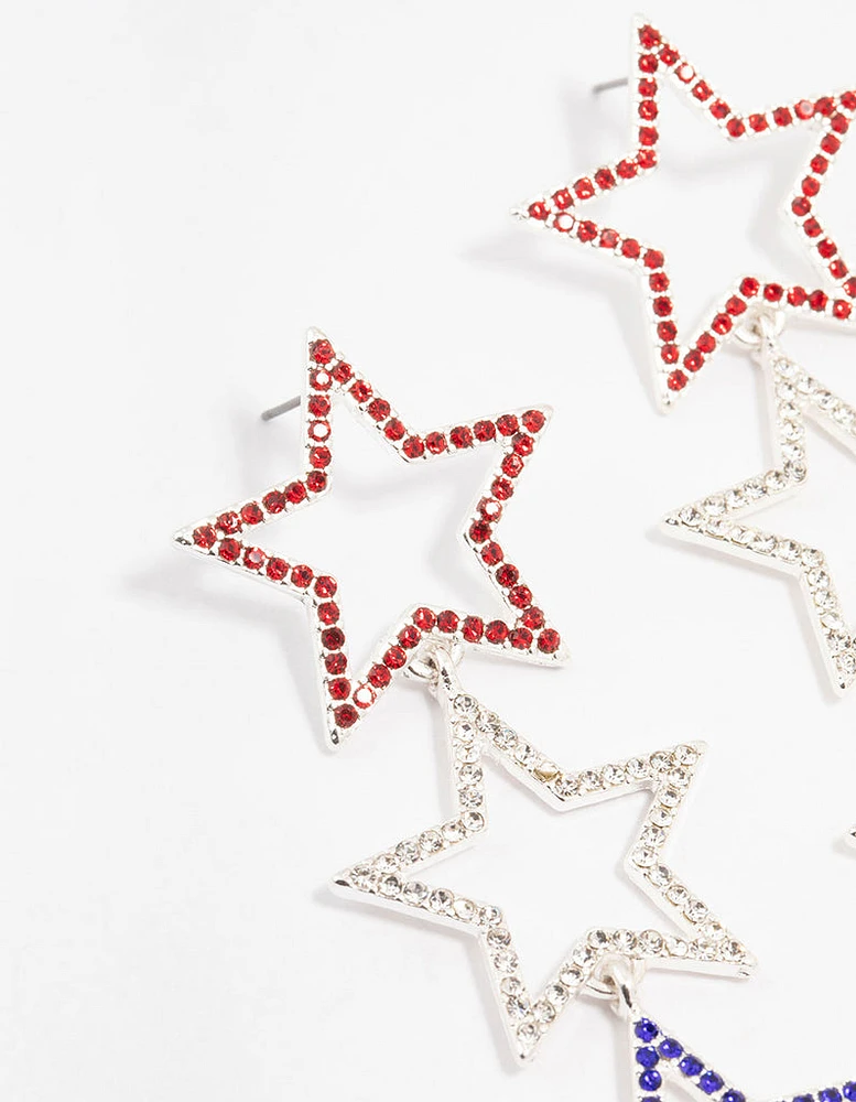 Red & Blue Star Diamante Drop Earrings