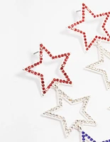 Red & Blue Star Diamante Drop Earrings