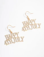 Gold Happy Fourth of July Drop Earrings