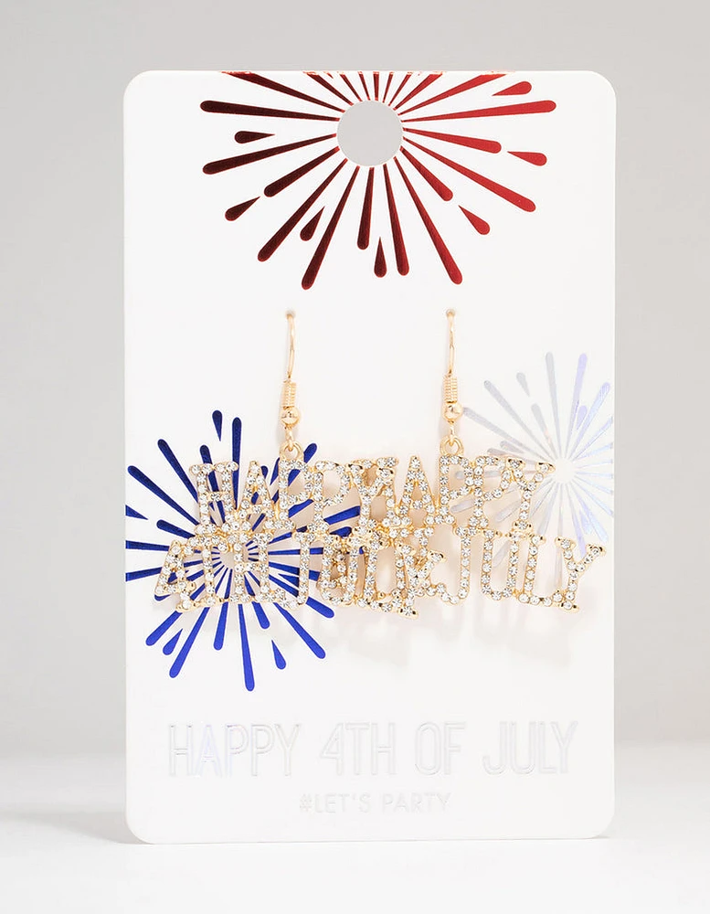 Gold Happy Fourth of July Drop Earrings