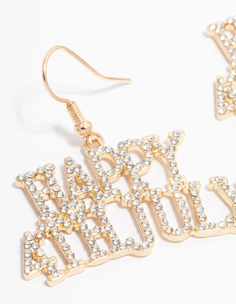 Gold Happy Fourth of July Drop Earrings