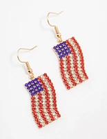 Gold American Flag Drop Earrings